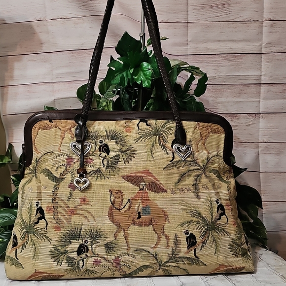 Brighton Jungle Tapestry Leather Duffle/Tote/ Weekender Bag